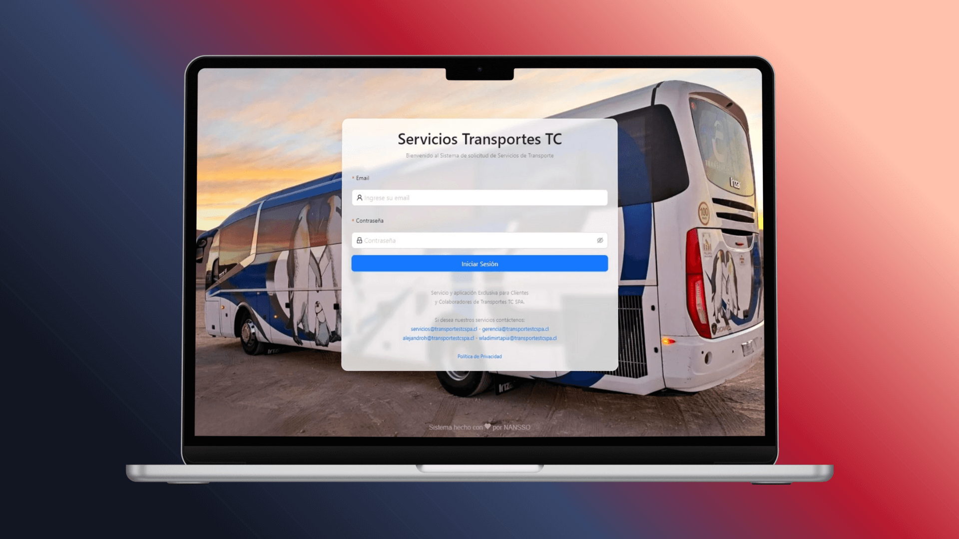 Sistema de gestión de trayectos a faenas mineras - Plataforma web desarrollada por NANSSO para transportes